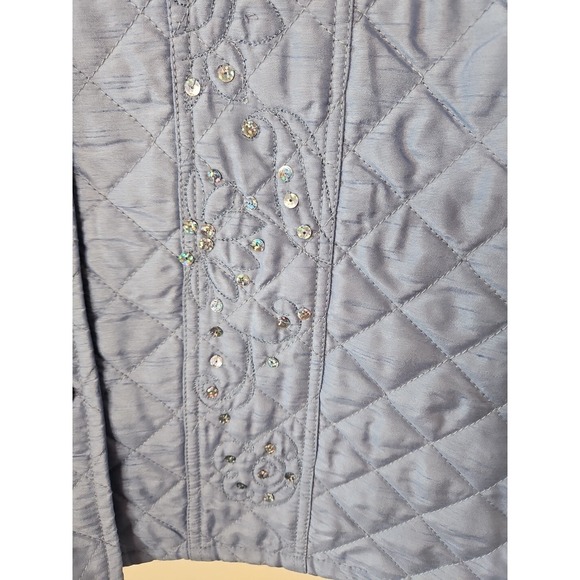 Quacker Factory Jacket Women L Blue Quilted Sequin Floral Embroidered Coastal - Picture 5 of 14